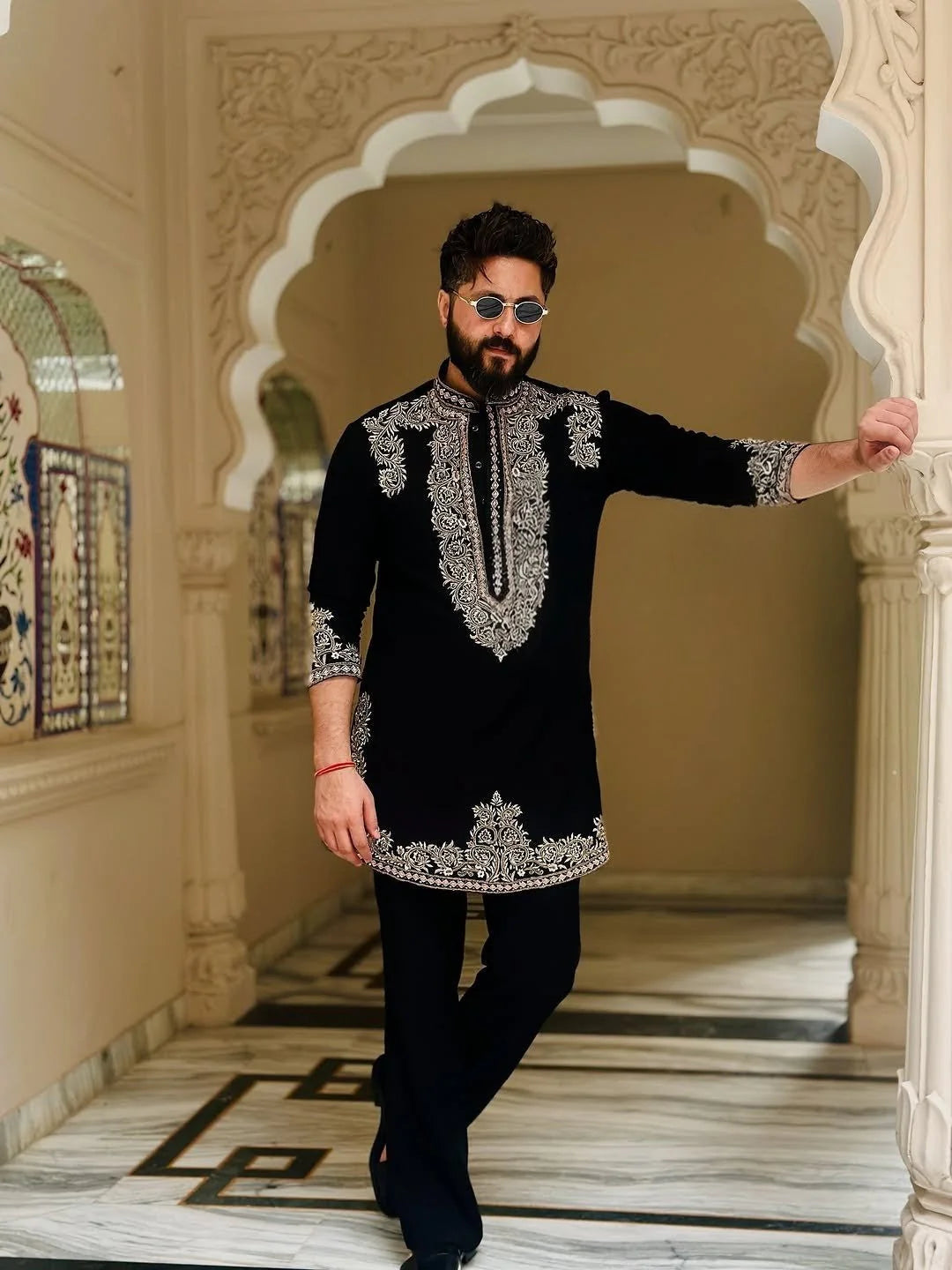 Vinay Rana Black Viscose Kurta Set With Embroidery