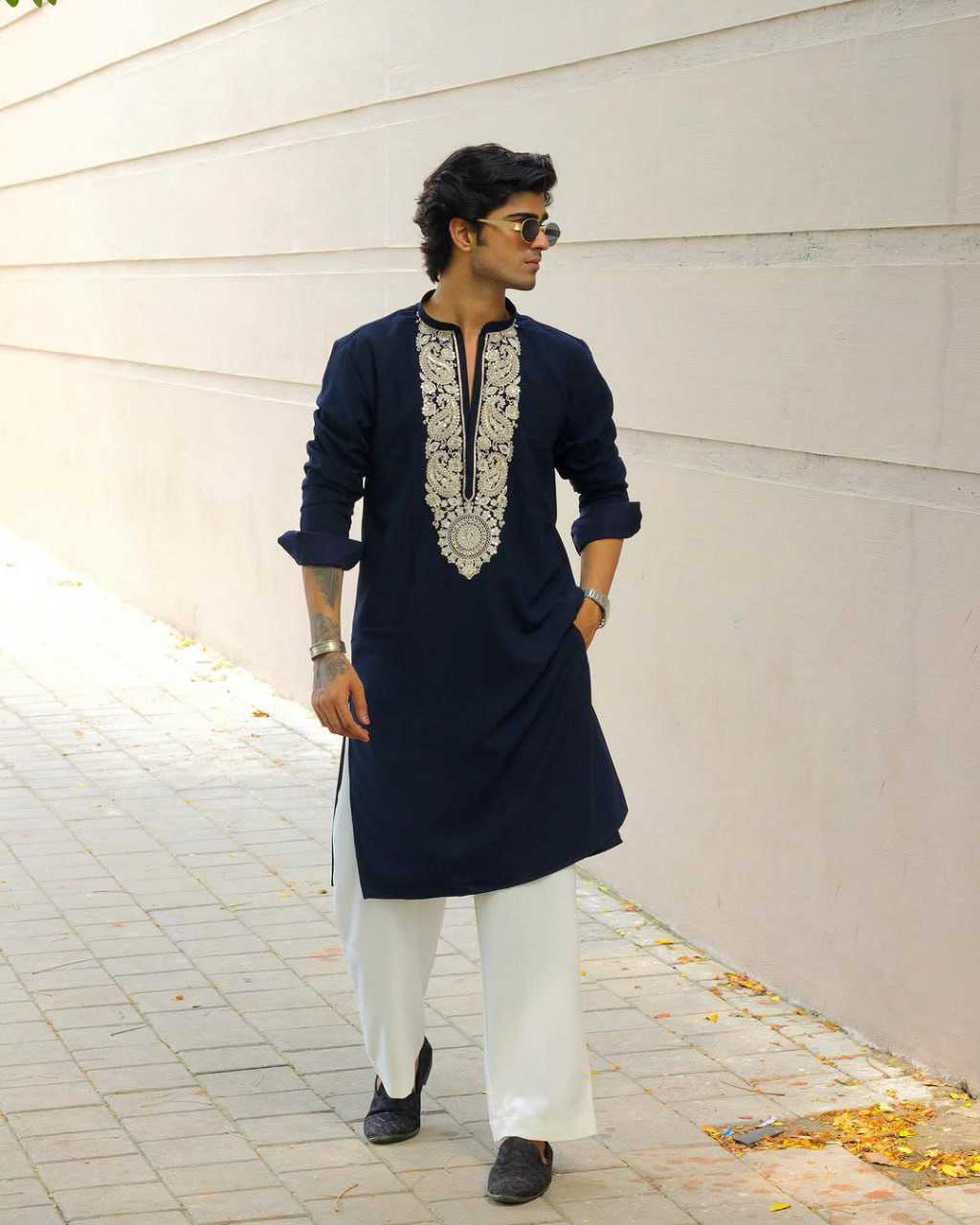 BLUE KURTA STYLE SET WITH SEQUENCE EMBROIDERY