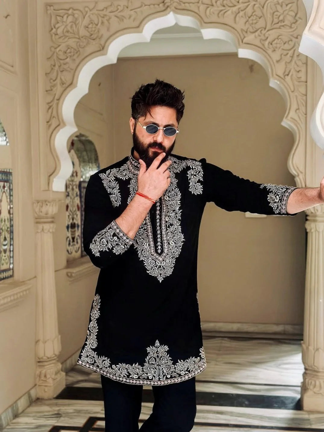 Vinay Rana Black Viscose Kurta Set With Embroidery