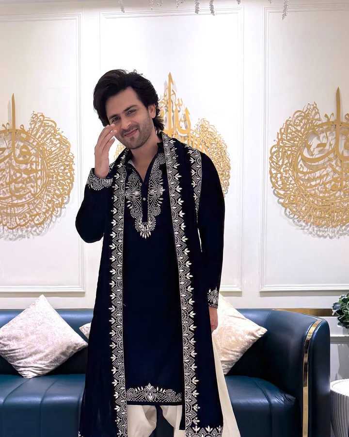 Black Regal Silk Embroidery Kurta Pajama With Dupatta Set