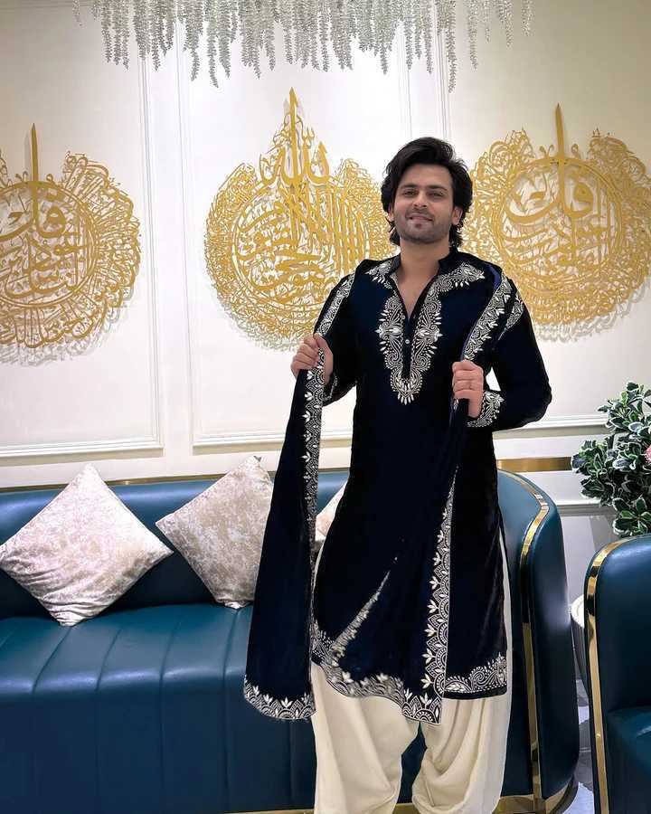 Black Regal Silk Embroidery Kurta Pajama With Dupatta Set