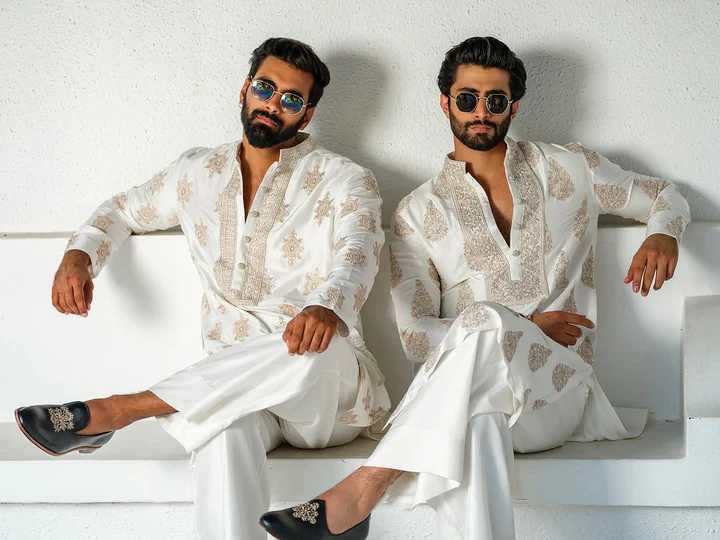 White Silk Blend Kurta Pajama set With Embroidery work