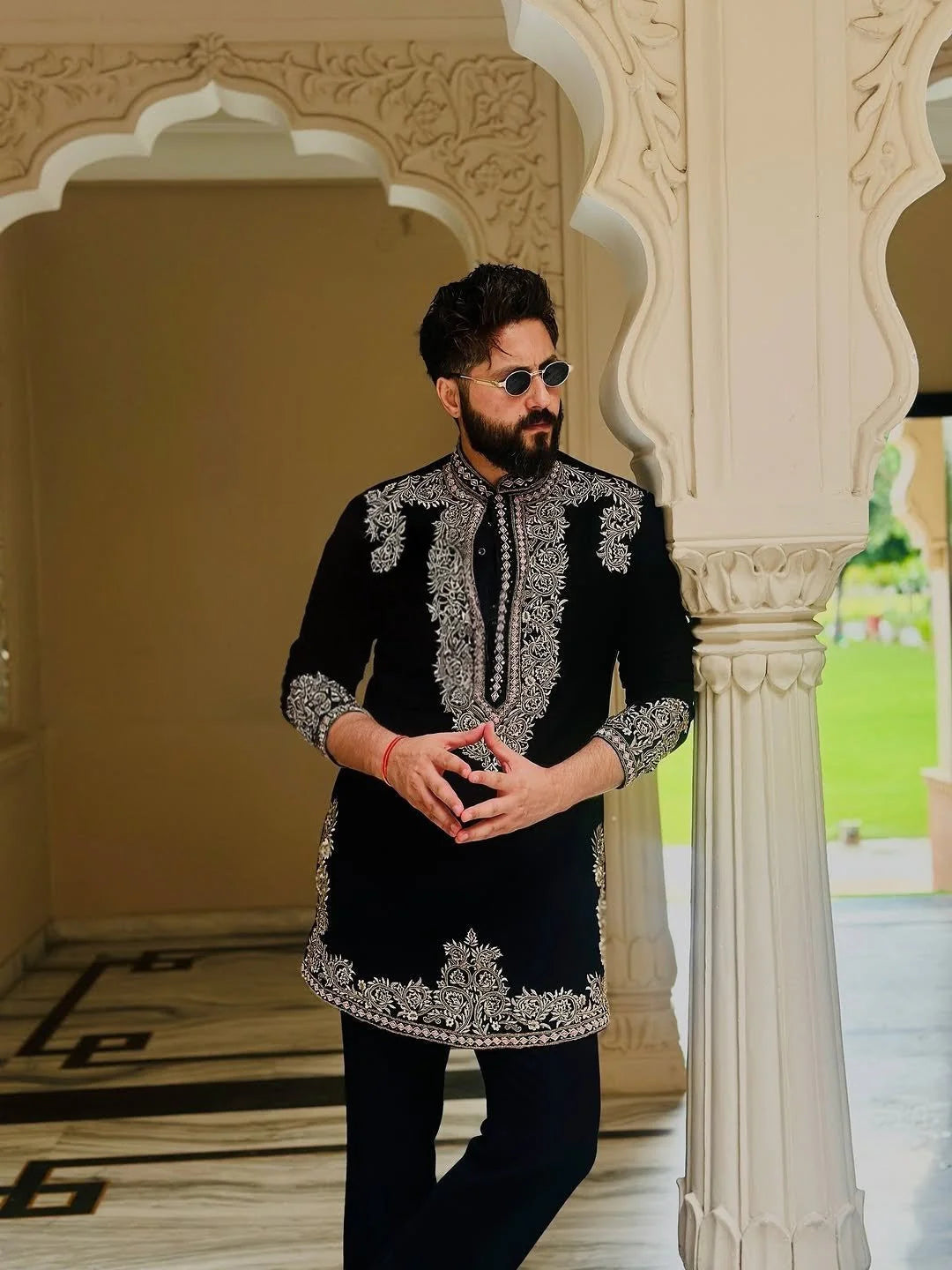 Vinay Rana Black Viscose Kurta Set With Embroidery