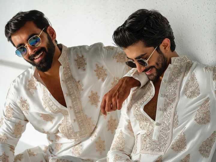 White Silk Blend Kurta Pajama set With Embroidery work