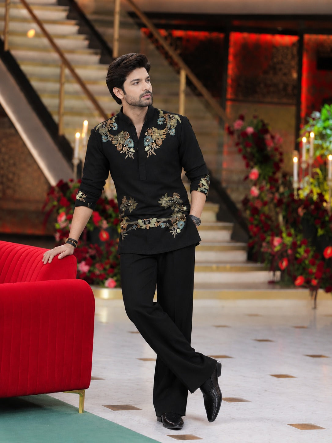 Blossom Black Adition Kurta Set With Embroidery