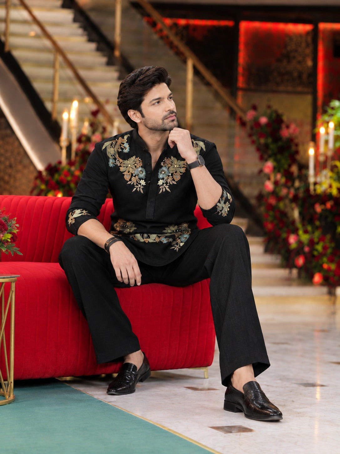 Blossom Black Adition Kurta Set With Embroidery