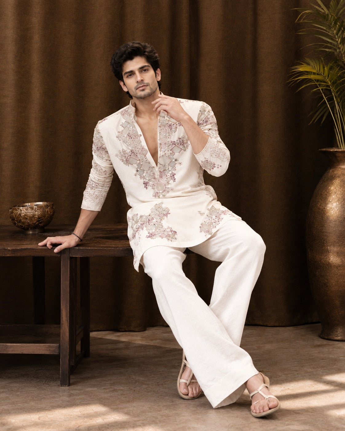 IVORY EMBROIDERY KURTA PANT SET