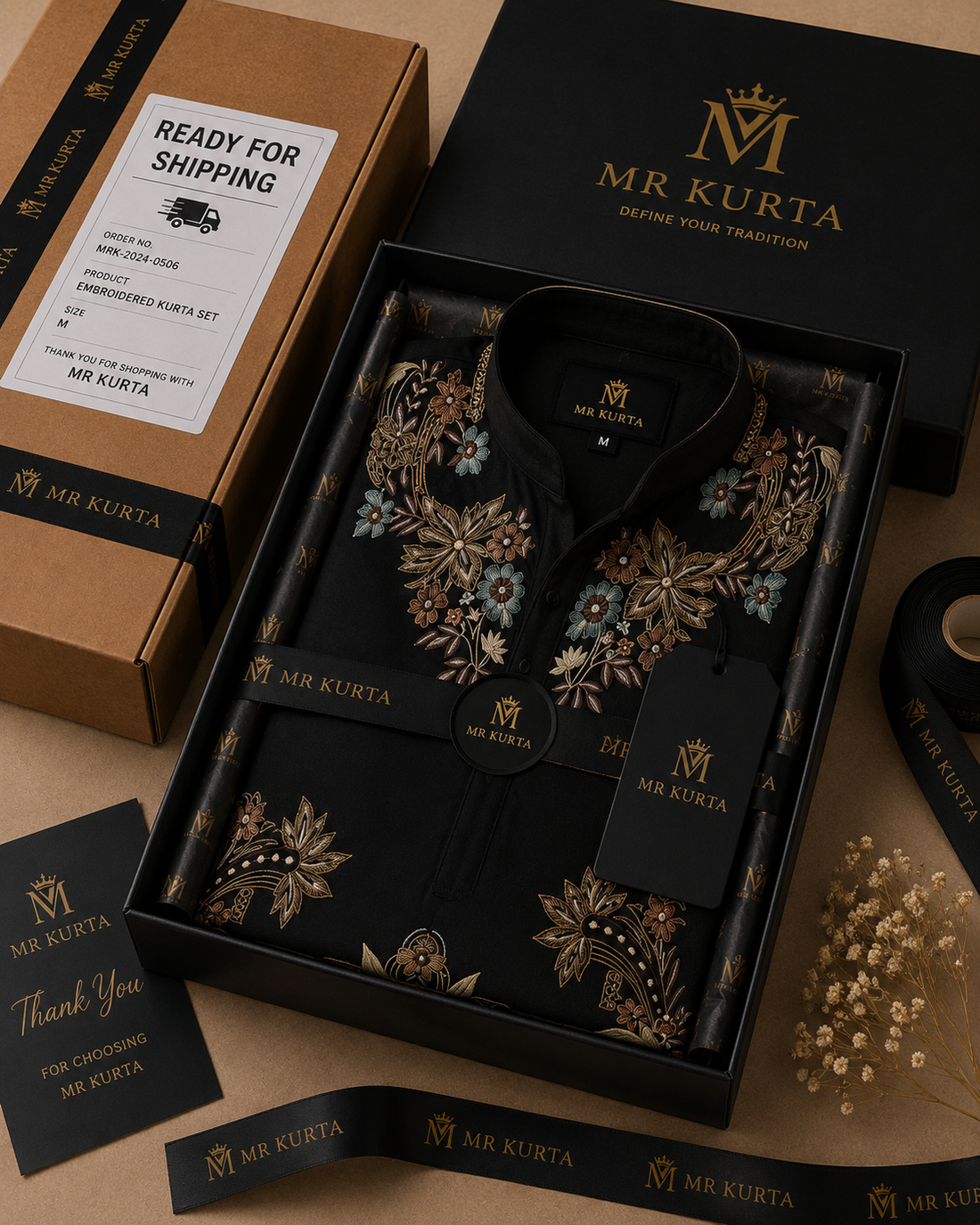 Blossom Black Adition Kurta Set With Embroidery