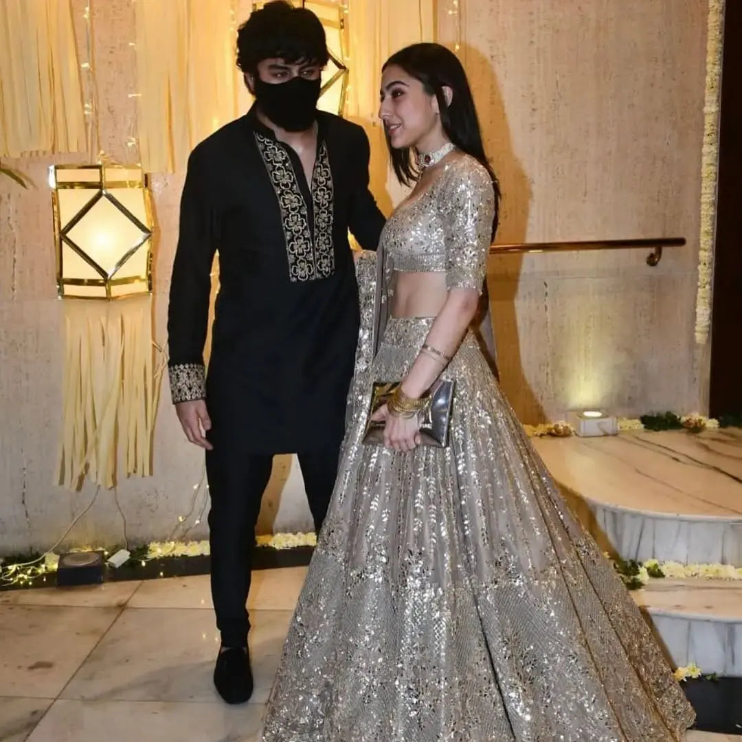 Ibrahim Ali Khan Inspired Black Embroidered Kurta Set