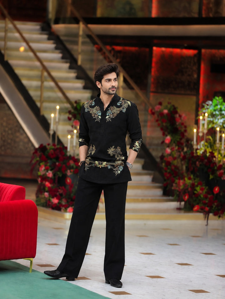 Blossom Black Adition Kurta Set With Embroidery