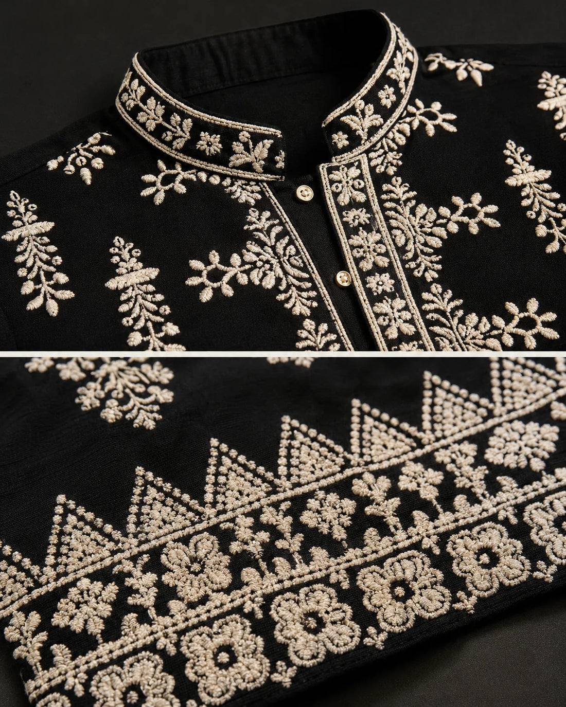Black Velvet Ivory Kurta & Pant Embroidery