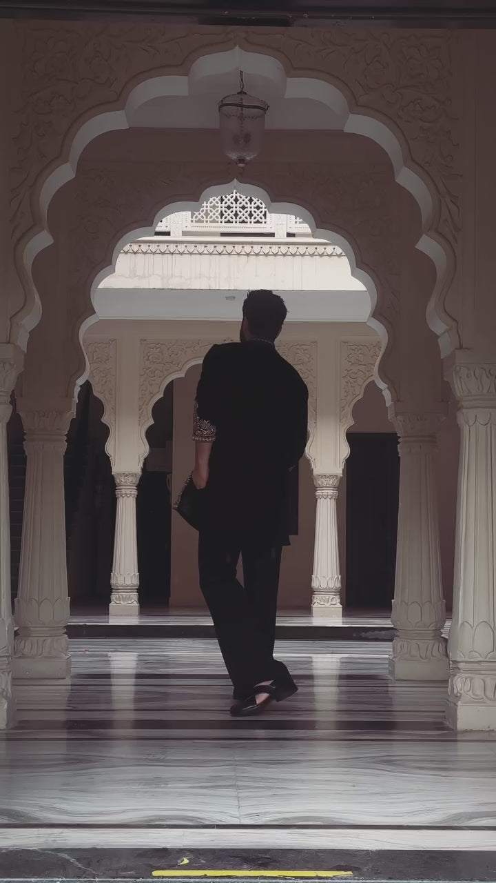 Vinay Rana Black Viscose Kurta Set With Embroidery