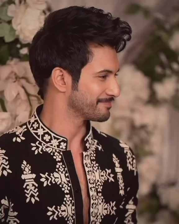 Black Velvet Ivory Kurta & Pant Embroidery by designer Manish Malhotra