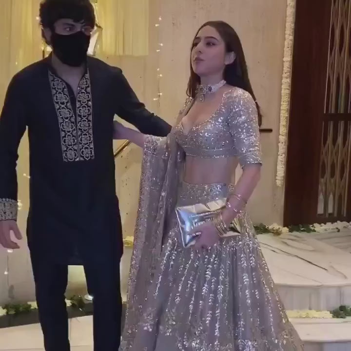 Ibrahim Ali Khan Inspired Black Embroidered Kurta Set