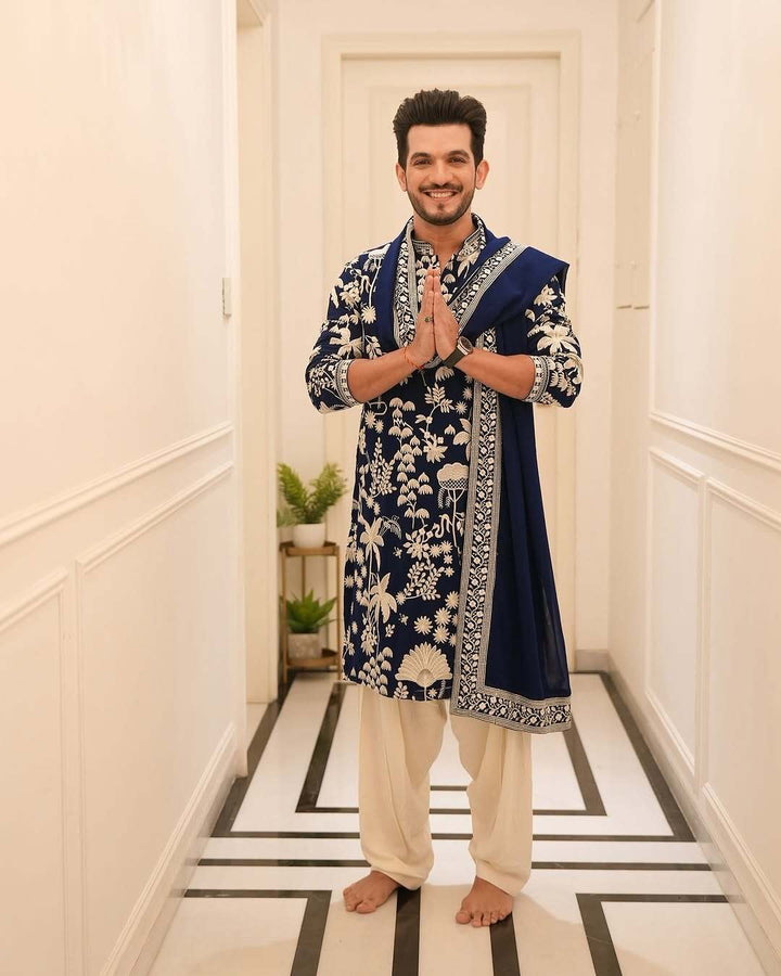 ARJUN BIJLANI NEAVY BLUE KURTA SET WITH DUPATTA HEAVY EMBROIDERY