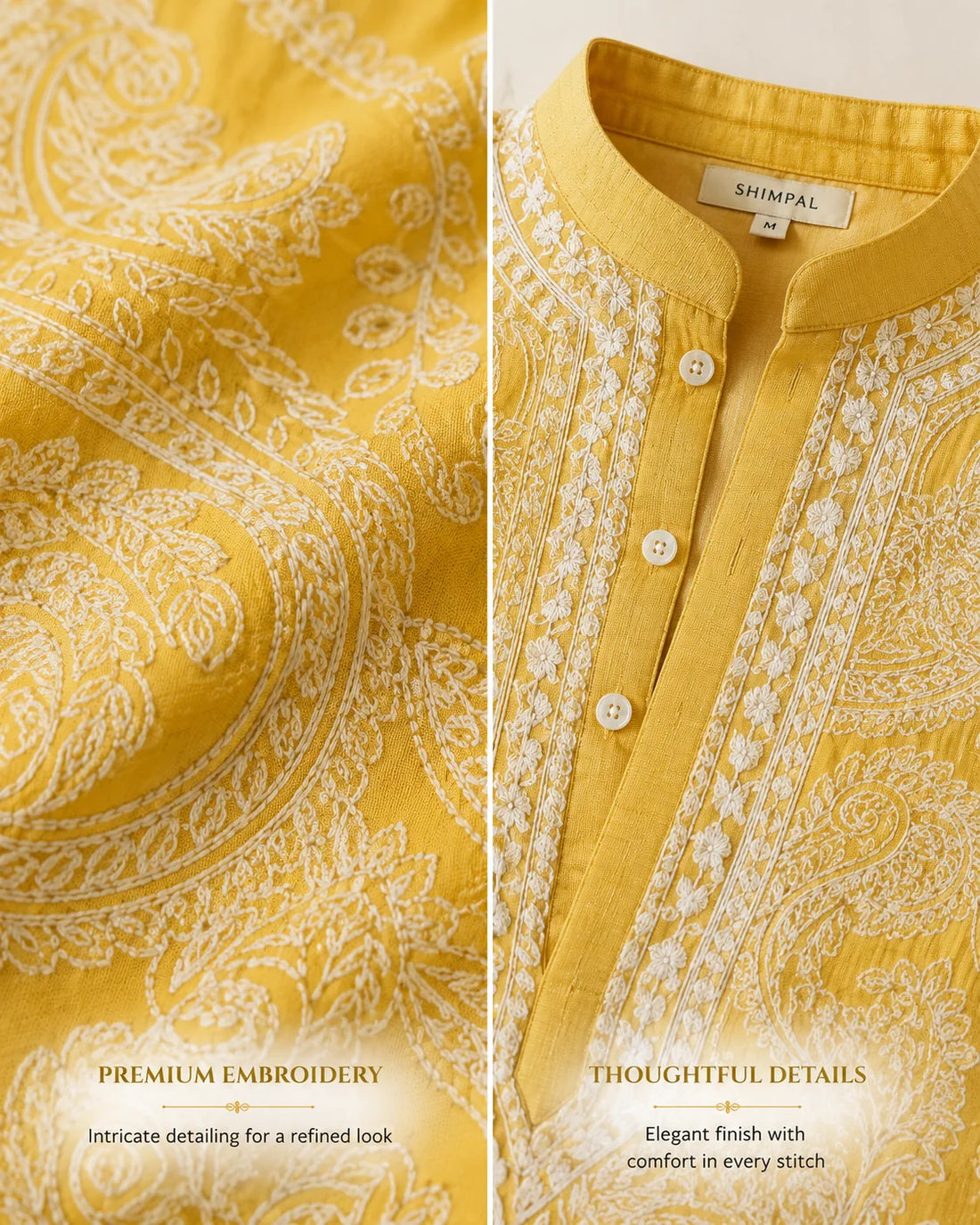 Yellow Mustard Parrot Chanderi Full Heavy Embroidery Kurta Pant Set